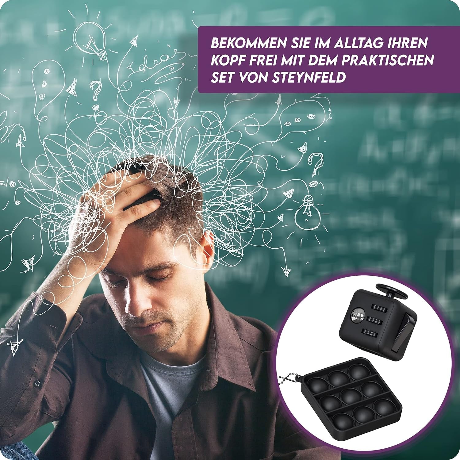 Fidget Set Mit Fidget Cube Inkl. Gratis Fidget Popper, Schwarz, Fidget Würfel, Fidget Popit, ADHS Anti-Stress, Stressabbau, anti Angst & Nervosität, Konzentrationshilfe