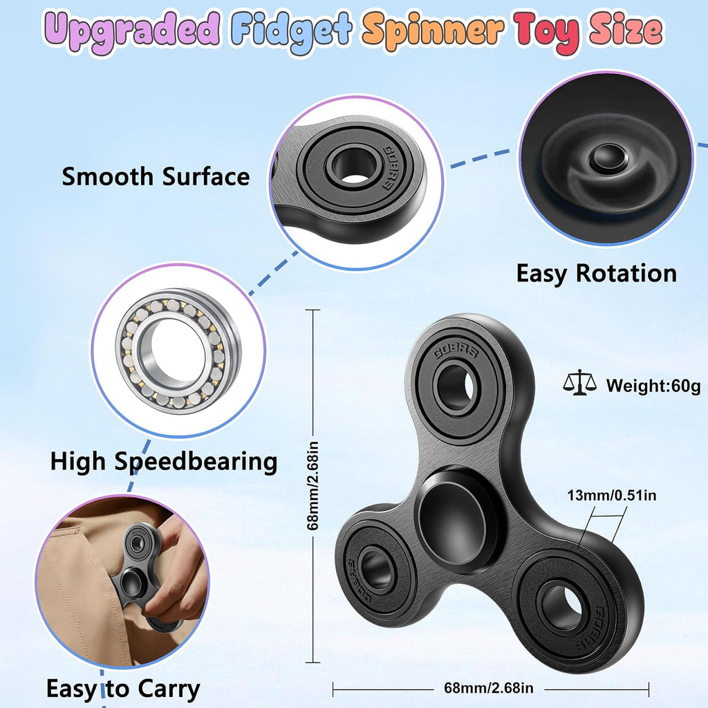 Coolden Fidget Spinner Metall Fidget Toys EDC Hand Spinner Hochwertig Schleuderzeit 2-5 Min Angst anti Stress Spielzeug Geschenk Für Kinder Erwachsene Edelstahl Finger Kreisel Für Büro Schule Schwarz