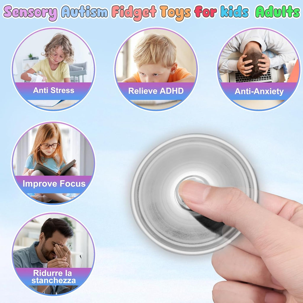 Coolden Fidget Spinner Metall Fidget Toys EDC Hand Spinner Hochwertig Schleuderzeit 2-5 Min Angst anti Stress Spielzeug Geschenk Für Kinder Erwachsene Edelstahl Finger Kreisel Für Büro Schule Silber
