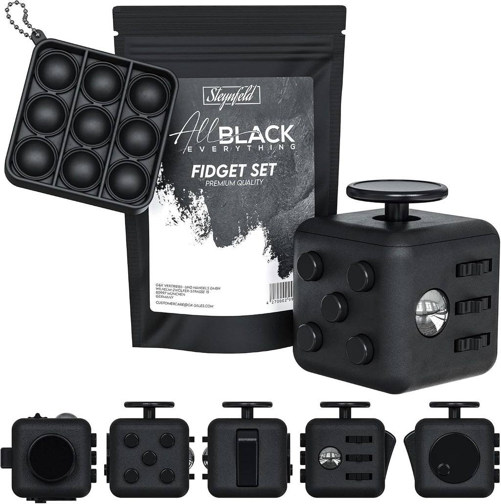 Fidget Set Mit Fidget Cube Inkl. Gratis Fidget Popper, Schwarz, Fidget Würfel, Fidget Popit, ADHS Anti-Stress, Stressabbau, anti Angst & Nervosität, Konzentrationshilfe