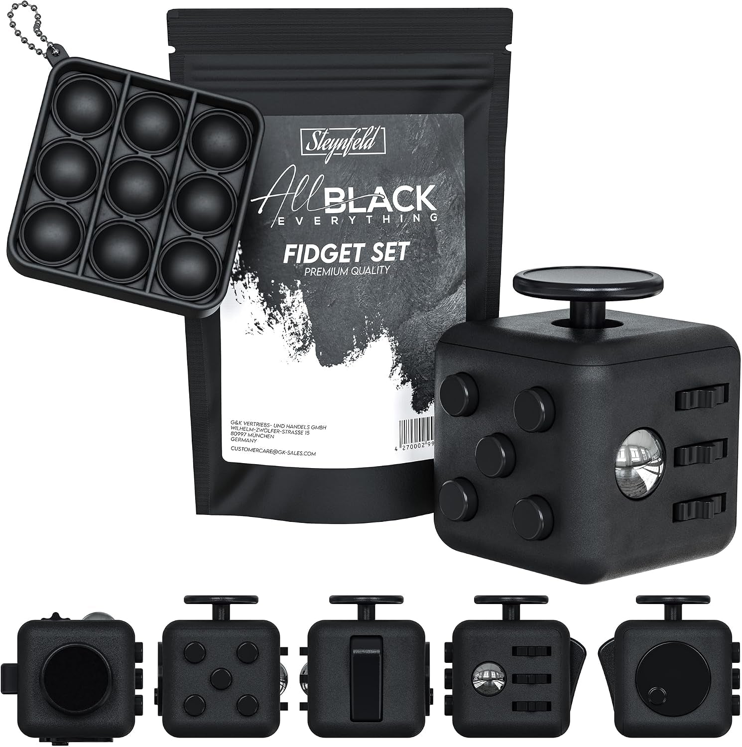 Fidget Set Mit Fidget Cube Inkl. Gratis Fidget Popper, Schwarz, Fidget Würfel, Fidget Popit, ADHS Anti-Stress, Stressabbau, anti Angst & Nervosität, Konzentrationshilfe