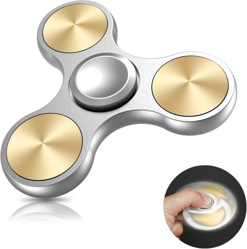 Coolden Fidget Spinner Metall Fidget Toys EDC Hand Spinner Hochwertig Angst anti Stress Relief Spielzeug Geschenk Für Kinder Erwachsene Edelstahl Leiser Fingerkreisel Für Büro Schule Gold Silber