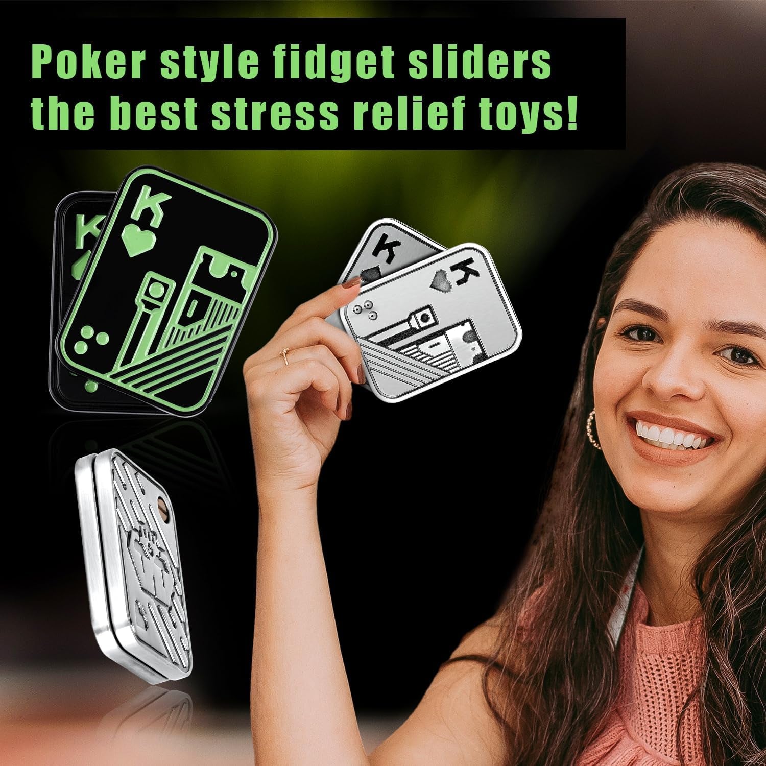 2 Stück Fidget Toys Metall, Metall Poker Push Karte Mit Silbernem KK Und Schwarzem KK Lustiges EDC Magnetisches Metall Fidget Spielzeug Zum Stressabbau