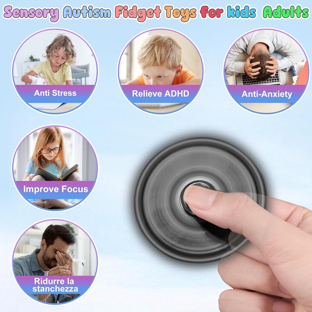 Coolden Fidget Spinner Metall Fidget Toys EDC Hand Spinner Hochwertig Angst anti Stress Relief Focus Spielzeug Geschenk Für Kinder Erwachsene Edelstahl Leiser Fingerkreisel Für Büro Schule Schwarz