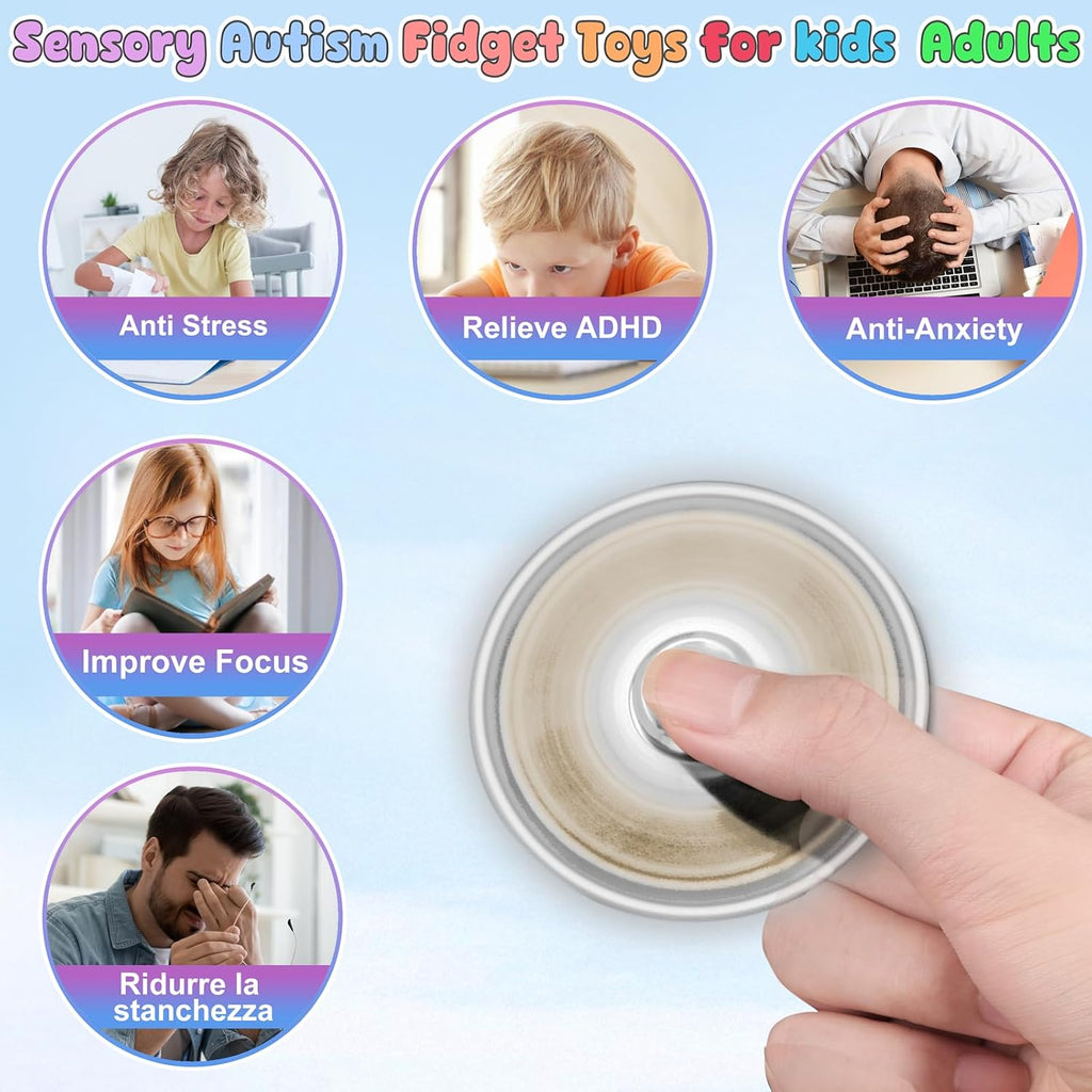 Coolden Fidget Spinner Metall Fidget Toys EDC Hand Spinner Hochwertig Angst anti Stress Relief Spielzeug Geschenk Für Kinder Erwachsene Edelstahl Leiser Fingerkreisel Für Büro Schule Gold Silber