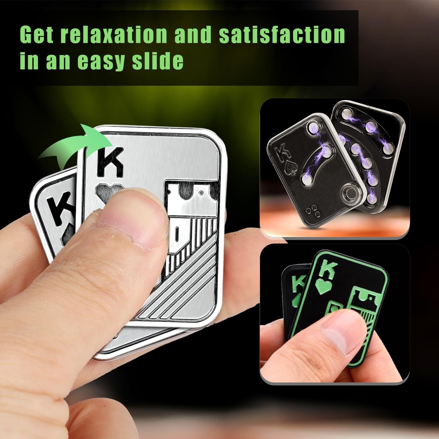 2 Stück Fidget Toys Metall, Metall Poker Push Karte Mit Silbernem KK Und Schwarzem KK Lustiges EDC Magnetisches Metall Fidget Spielzeug Zum Stressabbau