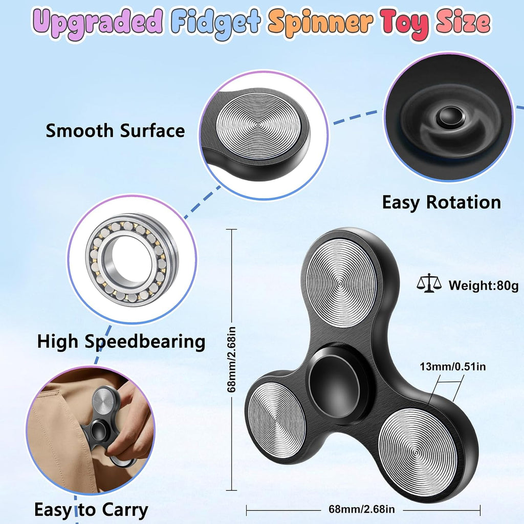 Coolden Fidget Spinner Metall Fidget Toys EDC Hand Spinner Hochwertig Angst anti Stress Relief Focus Spielzeug Geschenk Für Kinder Erwachsene Edelstahl Leiser Fingerkreisel Für Büro Schule Schwarz