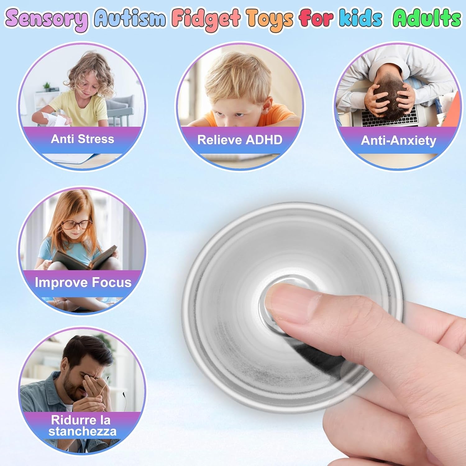 Coolden Fidget Spinner Metall Fidget Toys Finger Spinner EDC Edelstahl Lager 2-5 Min Hochwertig Hand Kreisel Spielzeug ADHS anti Stress Spielzeug Tri-Spinner Fidget Toy Für Erwachsene Kinder Silver