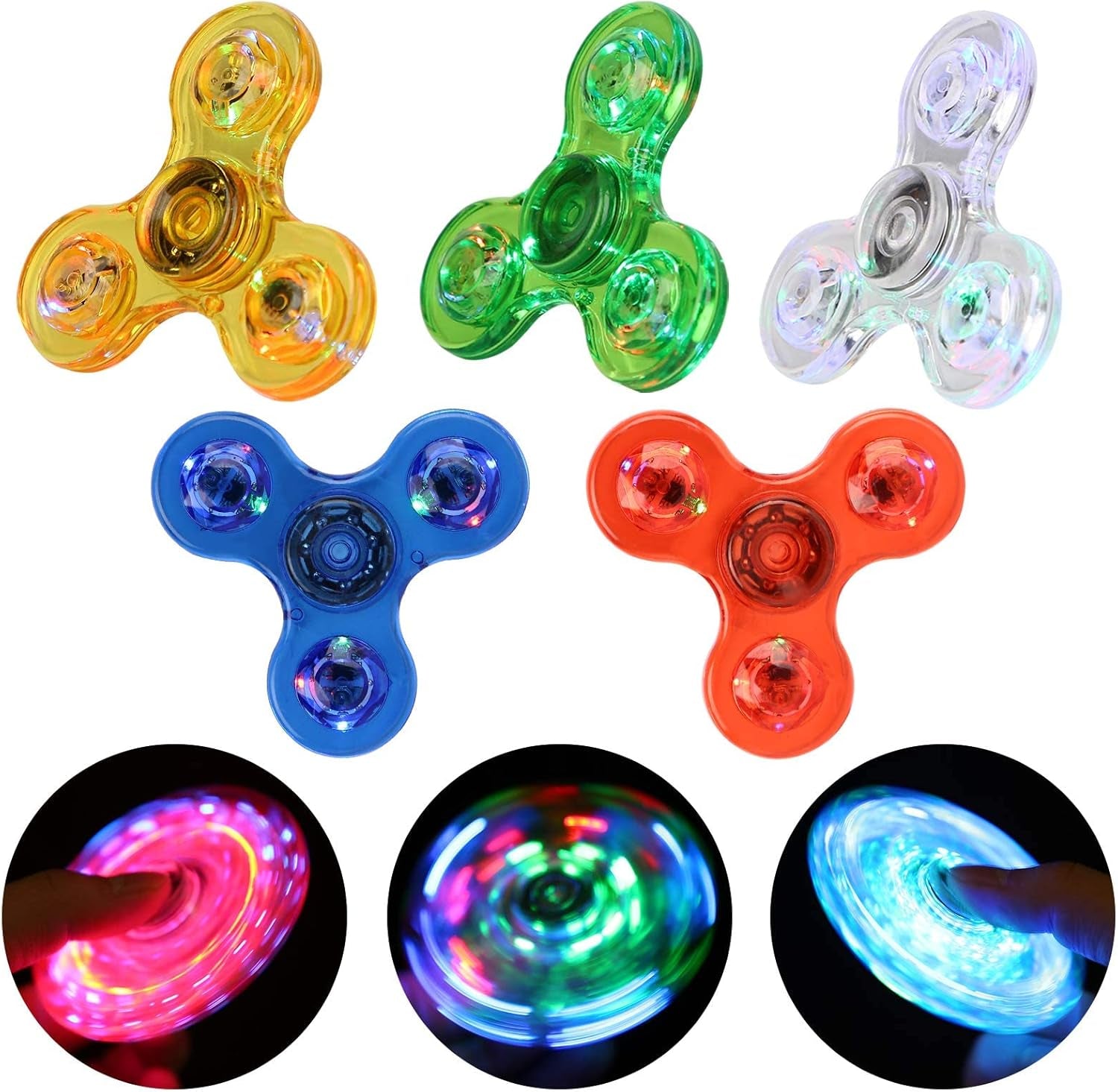 SCIONE Fidget Spinner 5Er Set, Weihnachten Partygeschenke Leuchtende Fidget Toys Für Kinder-Led Kristall Fidget Finger Toy Hand Fidget Spinner Spielzeug