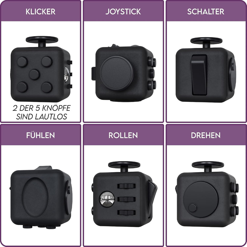 Fidget Set Mit Fidget Cube Inkl. Gratis Fidget Popper, Schwarz, Fidget Würfel, Fidget Popit, ADHS Anti-Stress, Stressabbau, anti Angst & Nervosität, Konzentrationshilfe