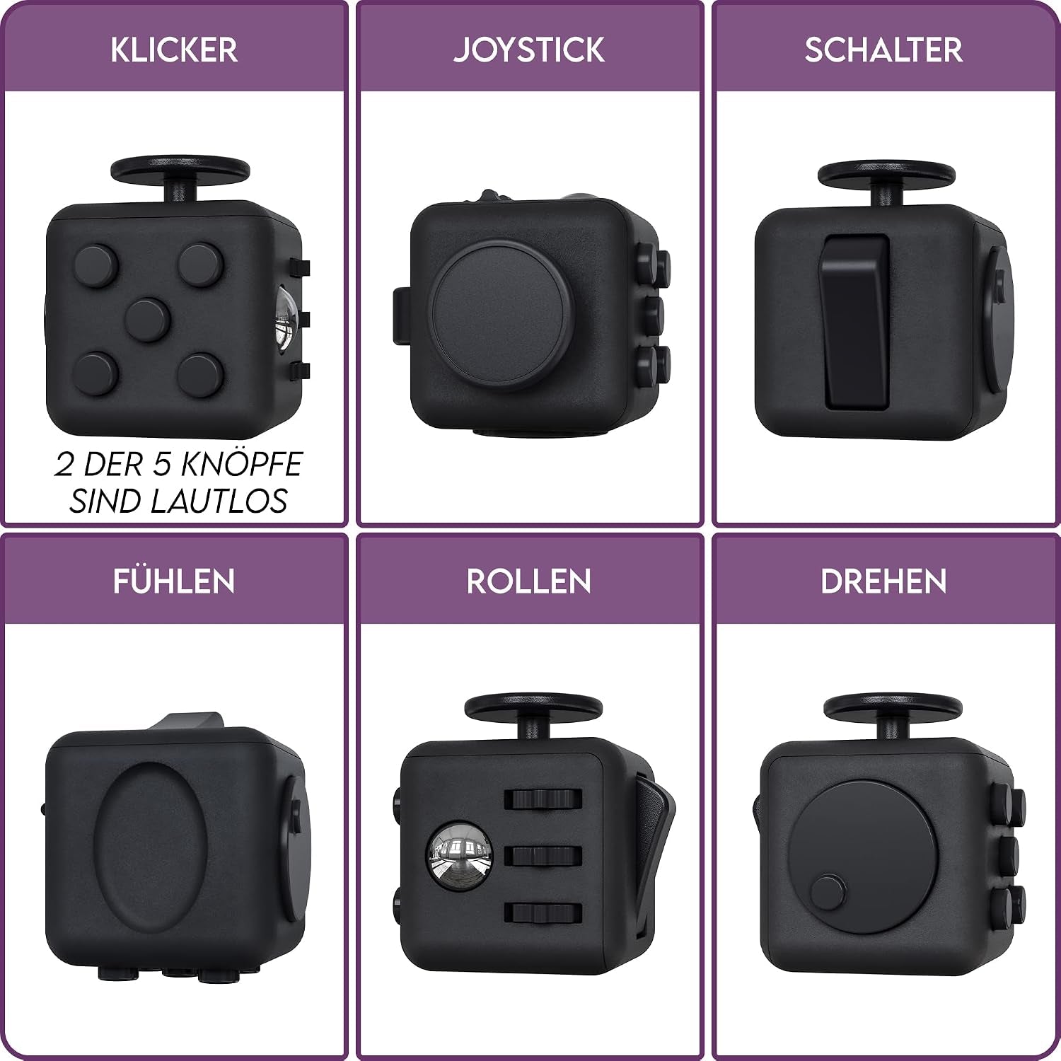Fidget Set Mit Fidget Cube Inkl. Gratis Fidget Popper, Schwarz, Fidget Würfel, Fidget Popit, ADHS Anti-Stress, Stressabbau, anti Angst & Nervosität, Konzentrationshilfe