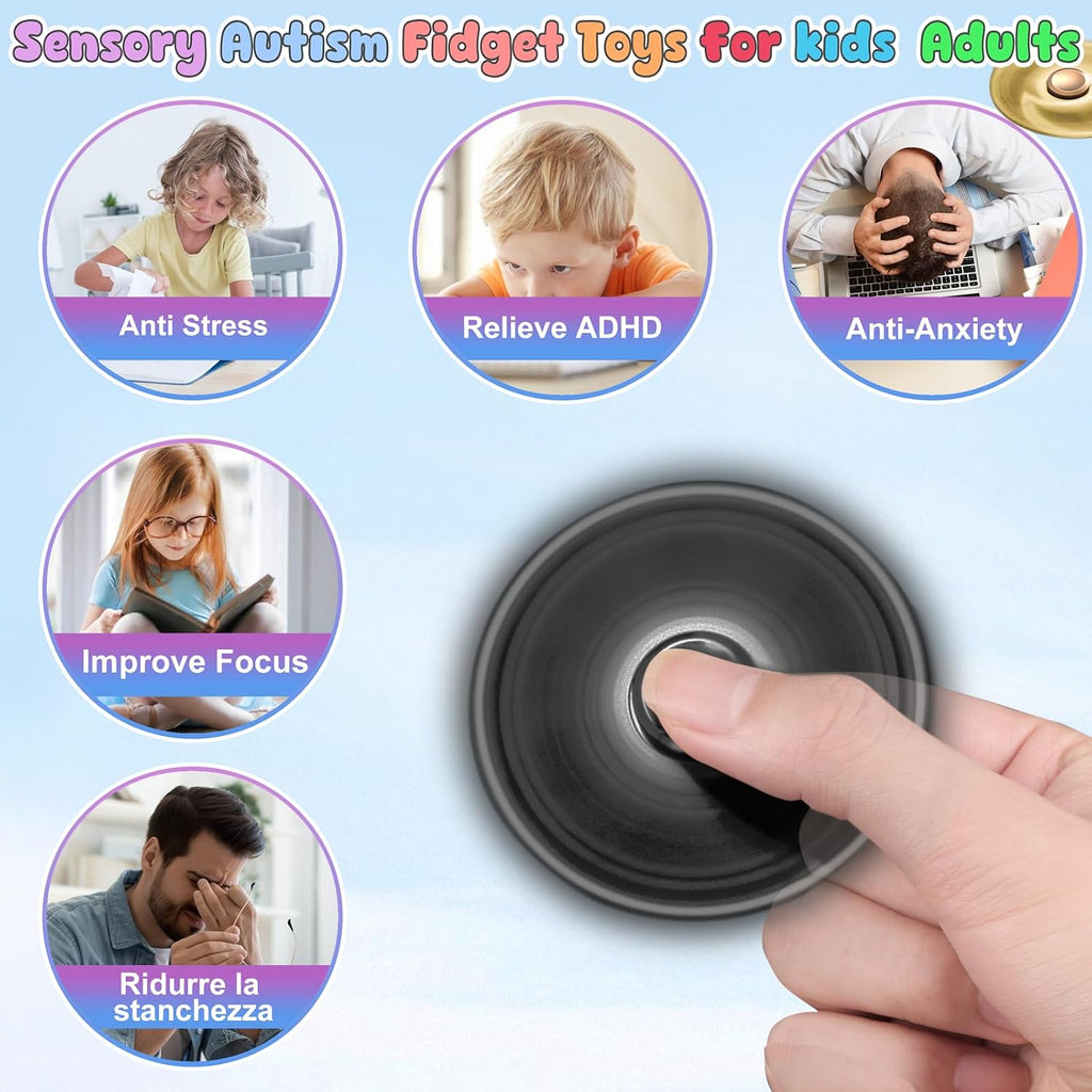 Coolden Fidget Spinner Metall Fidget Toys EDC Hand Spinner Hochwertig Schleuderzeit 2-5 Min Angst anti Stress Spielzeug Geschenk Für Kinder Erwachsene Edelstahl Finger Kreisel Für Büro Schule Schwarz