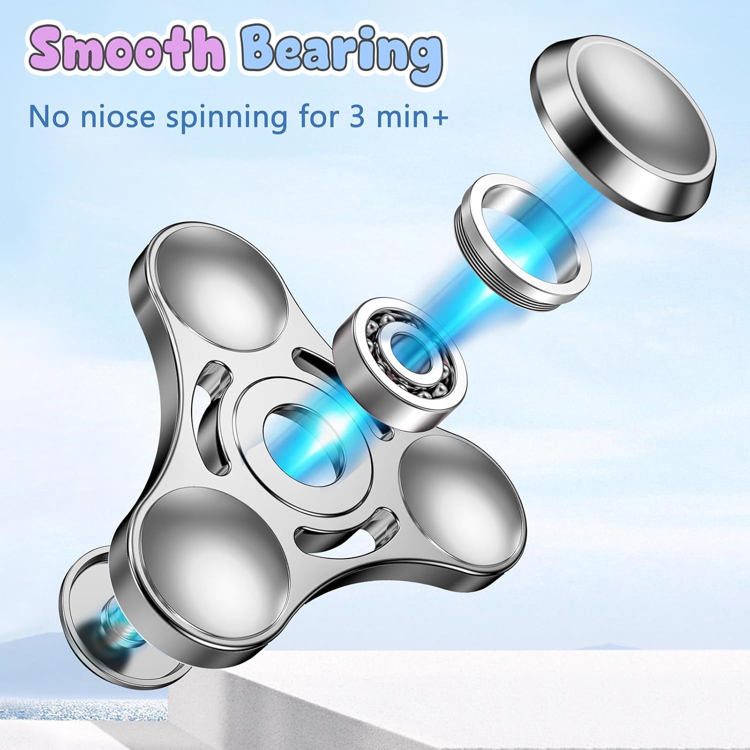 Coolden Fidget Spinner Metall Fidget Toys Finger Spinner EDC Edelstahl Lager 2-5 Min Hochwertig Hand Kreisel Spielzeug ADHS anti Stress Spielzeug Tri-Spinner Fidget Toy Für Erwachsene Kinder Silver