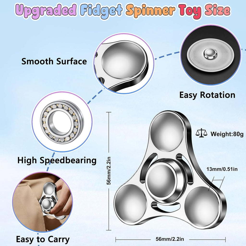 Coolden Fidget Spinner Metall Fidget Toys Finger Spinner EDC Edelstahl Lager 2-5 Min Hochwertig Hand Kreisel Spielzeug ADHS anti Stress Spielzeug Tri-Spinner Fidget Toy Für Erwachsene Kinder Silver