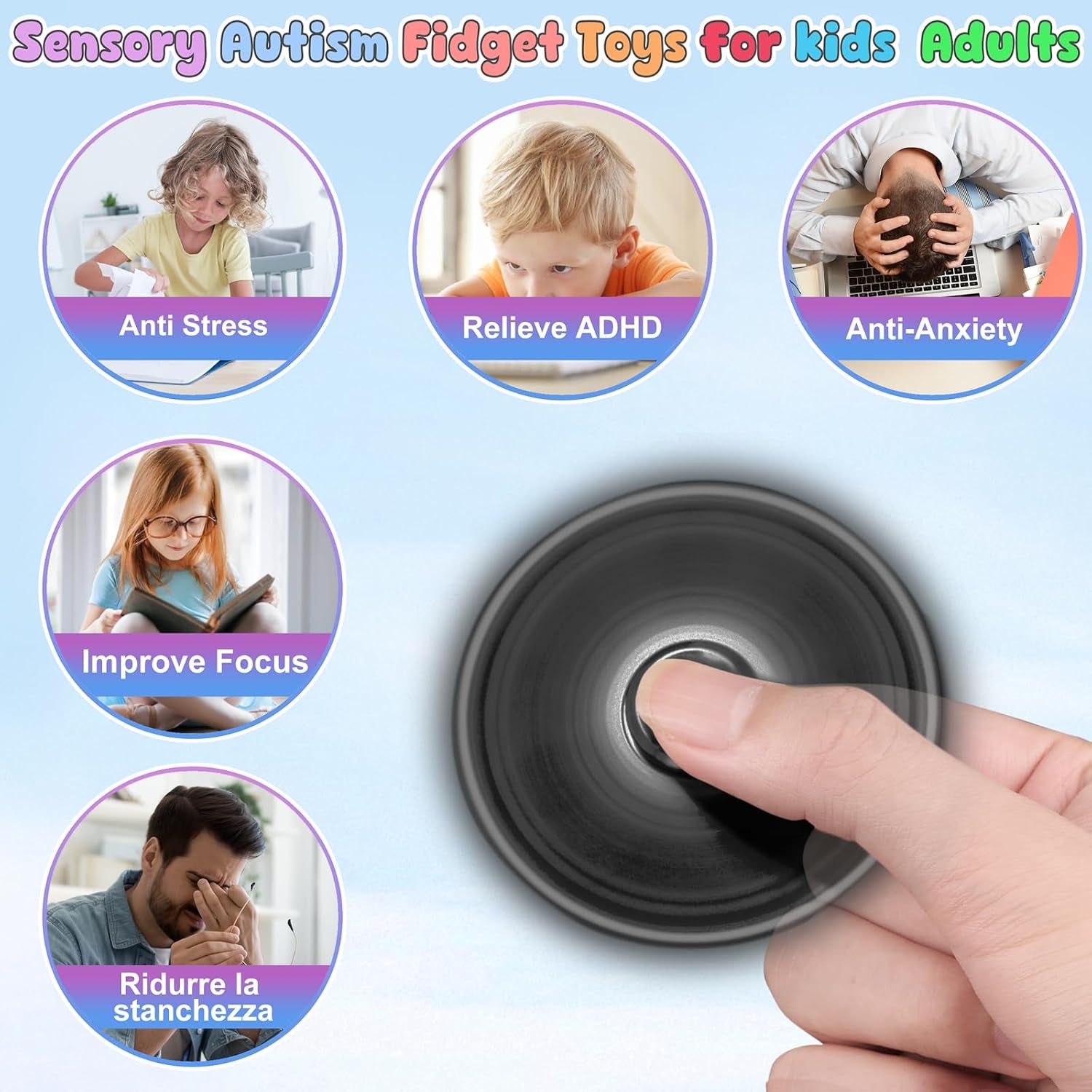 Coolden Fidget Spinner Metall Fidget Toys EDC Hand Spinner Edelstahl Lager 2-5 Min Hochwertig Finger Kreisel Spielzeug ADHD anti Stress Spielzeug Tri-Spinner Fidget Toy Für Erwachsene Kinder Schwarz